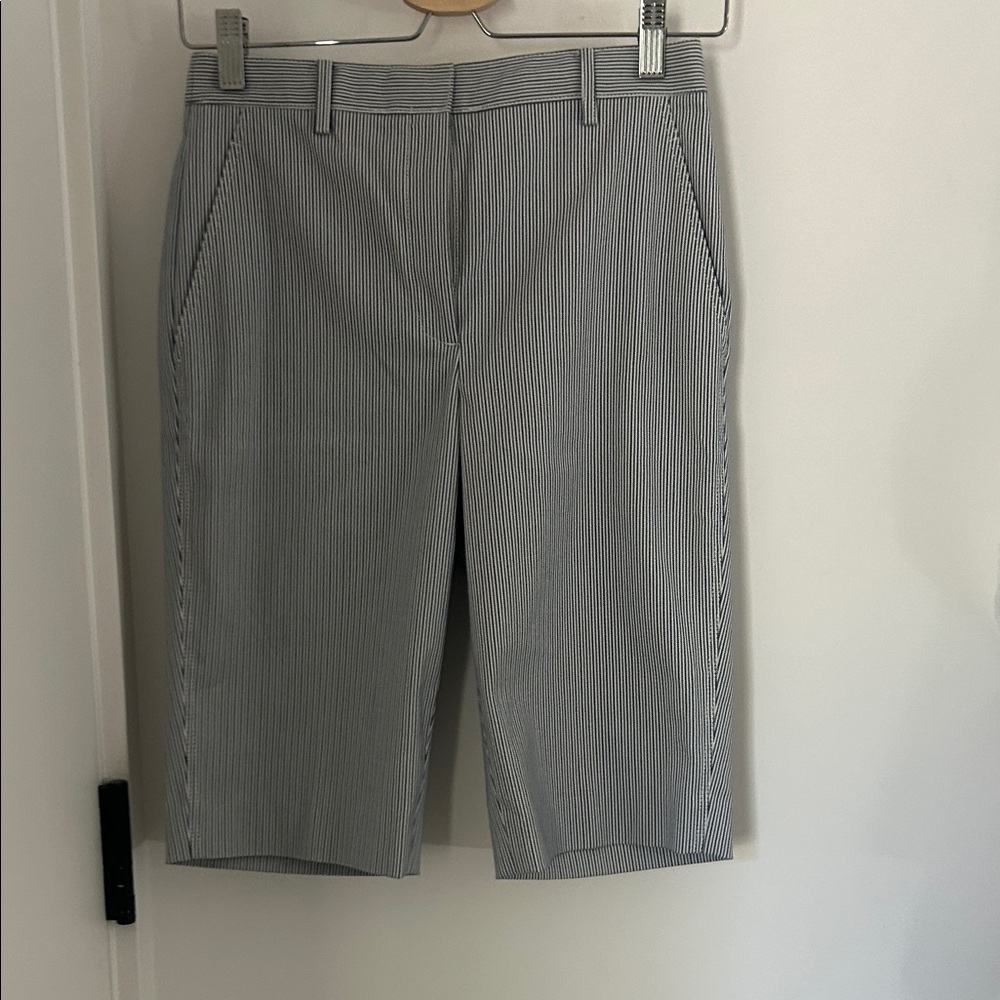 Striped Cotton Blend Bermuda Shorts in Navy and White